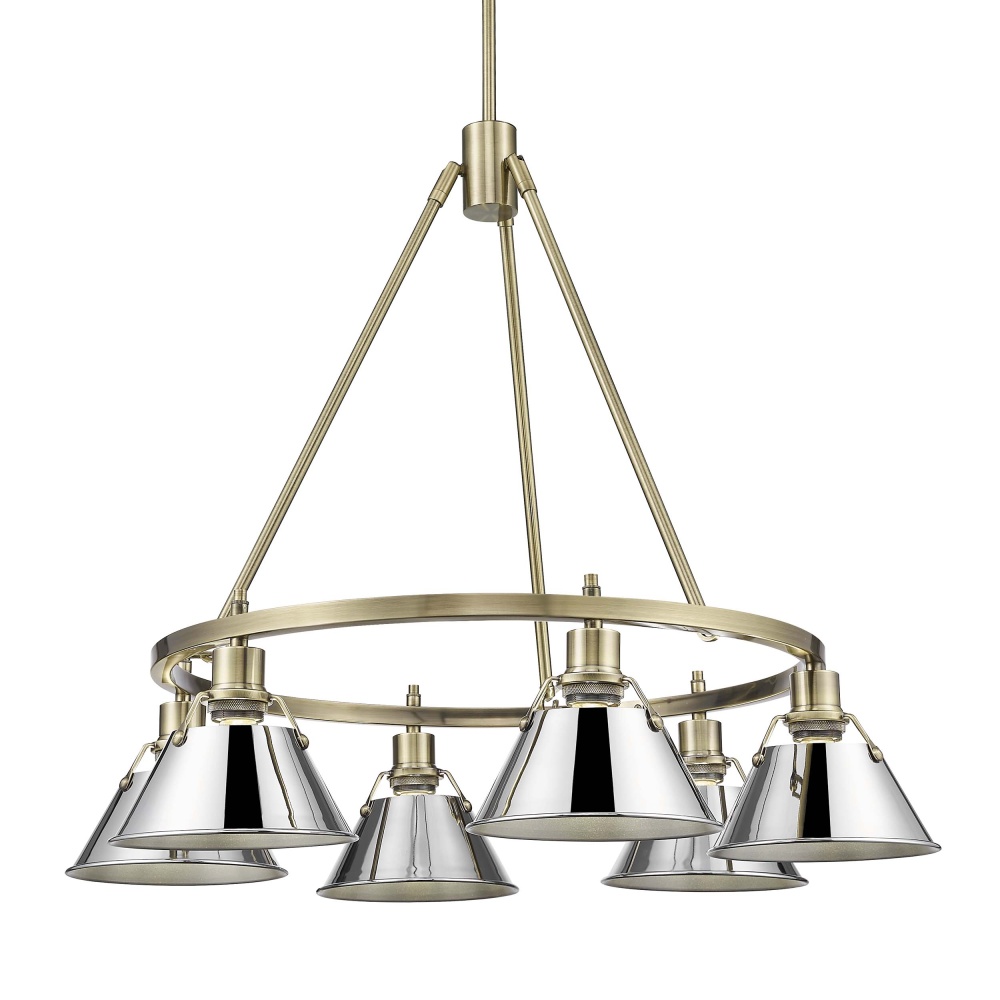 Yep by Golden Lighting Orwell 6-light Chandelier in Aged Brass and Chrome shade